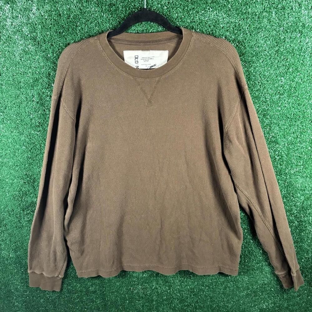 Old Navy Men’s Thermal Sweater Brown Waffle Knit Long Sleeve Size Lg Y2K Skater